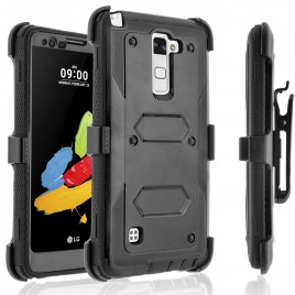 LG Stylos 2 Plus, LG Stylus 2 Plus Case, [SUPER GUARD] Dual Layer Protection With [Built-in Screen Protector] Holster Locking Belt Clip+Circle(TM) Stylus Touch Screen Pen (Black)